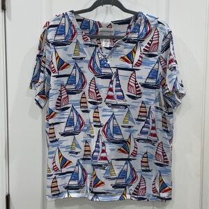 Alfred Dunner Nautical Sailboat Short Sleeve Tee